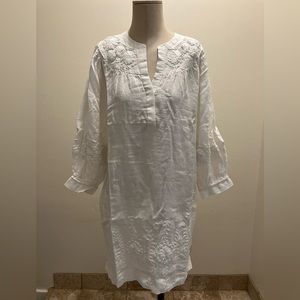 Brand New Farida Linen White Embroidered Peasant Dress L